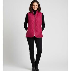 ALLISON DALEY PETITE Quilted Pink Vest Women Size 10P Full Zip Collar